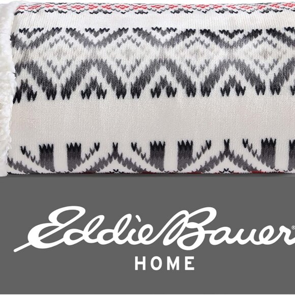 NWT Eddie Bauer Sherpa & Brushed Fleece Throw, Mountain Village Red, - Picture 8 of 11